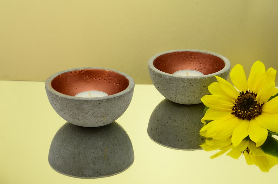 Set of 2 Decorative Handmade Concrete Trinket Bowls - Copper