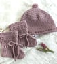 Baby Hat and Booties set, 100% pure wool, Christmas gift,  0-5 months