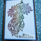 Handmade Peacock & Roses Friend Card – Foil Accents & Rainbow Gradient