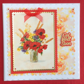 Get Well Card Get Well Soon Red Poppies 3D Luxury Handmade Card