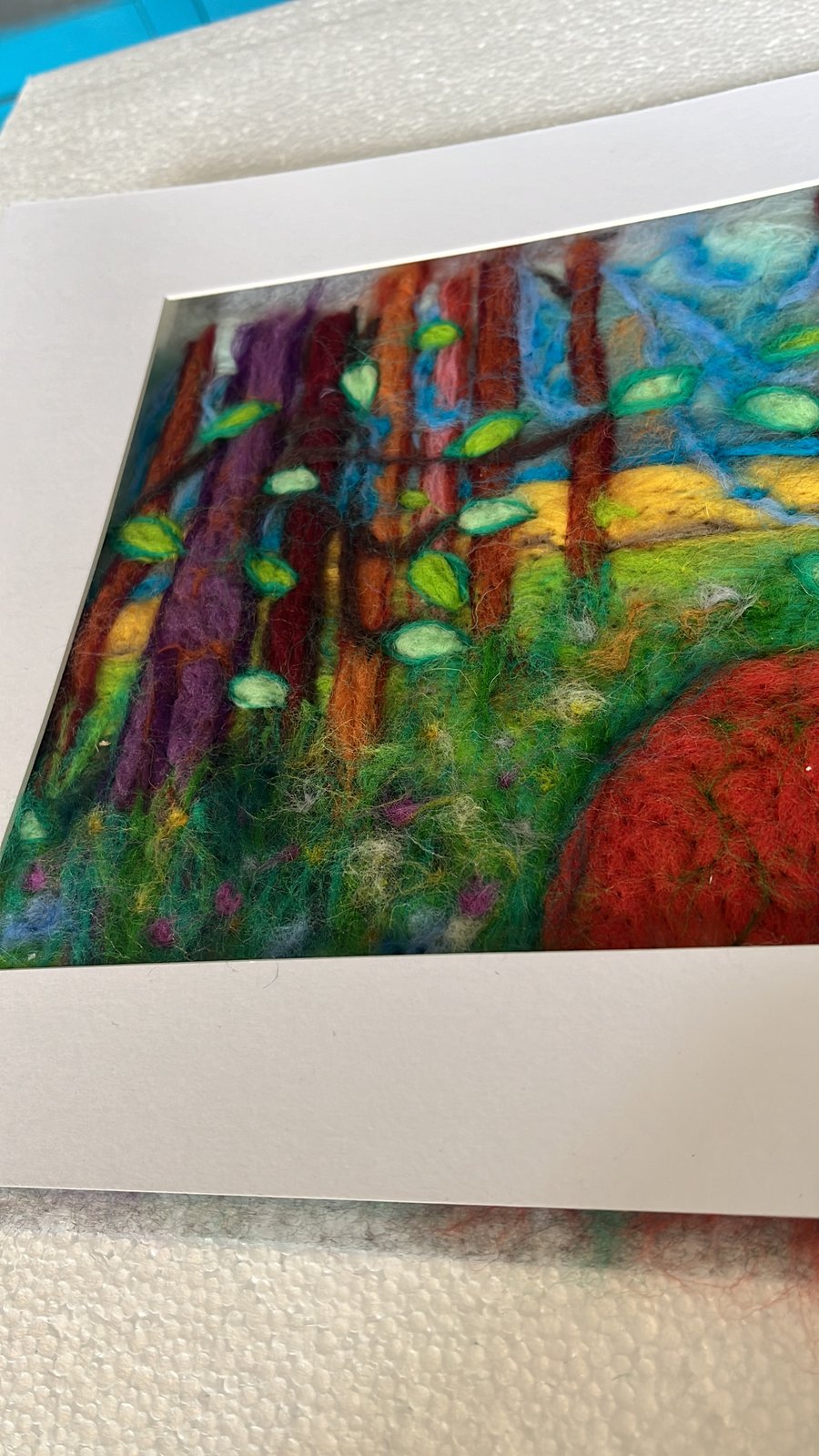 David Hockney Style wool painting commission - needle felt wall hanging 
