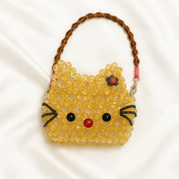 Handmade Beaded Hello Kitty Purse with Macrame Strap