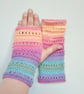 Knitted Pastel Rainbow Fingerless Gloves - Image 2