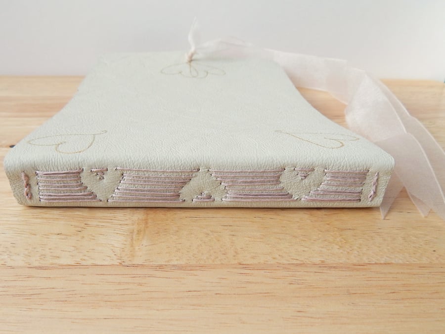 Leather Wedding Guest Book with heart design stitching - Made to Order