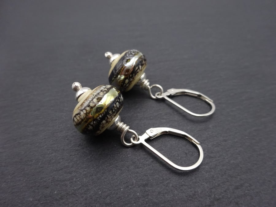 sterling silver and lampwork glass earrings, ivory and silver