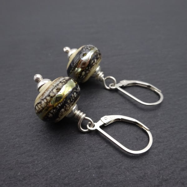 sterling silver and lampwork glass earrings, ivory and silver