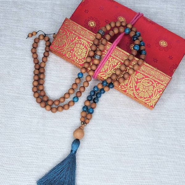 108 Calming Sandalwood Mala Beads, STRESS and ANXIETY MALA, Yoga Necklace