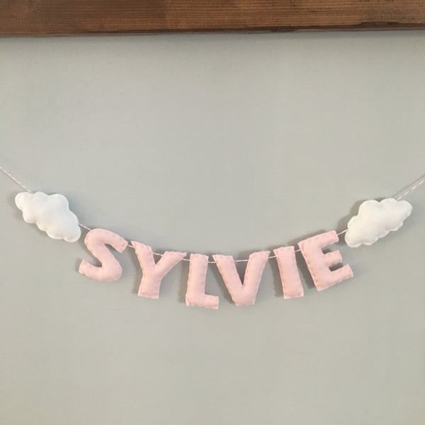 Felt Cloud Baby Nursery Name Garland Banner