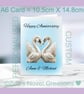 Swans Wedding Anniversary Card, personalised, A6 10.5cm x 14.8cm