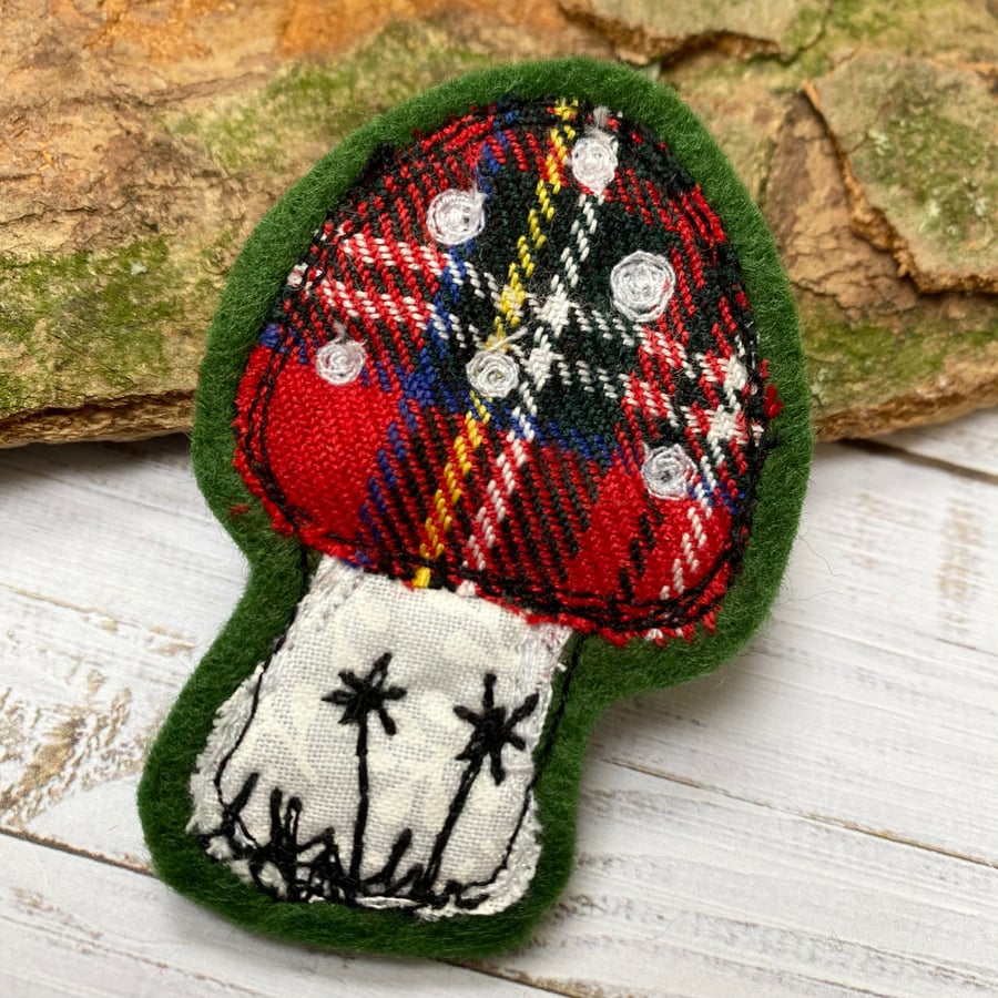 Upcycled mushroom brooch pin or badge. 