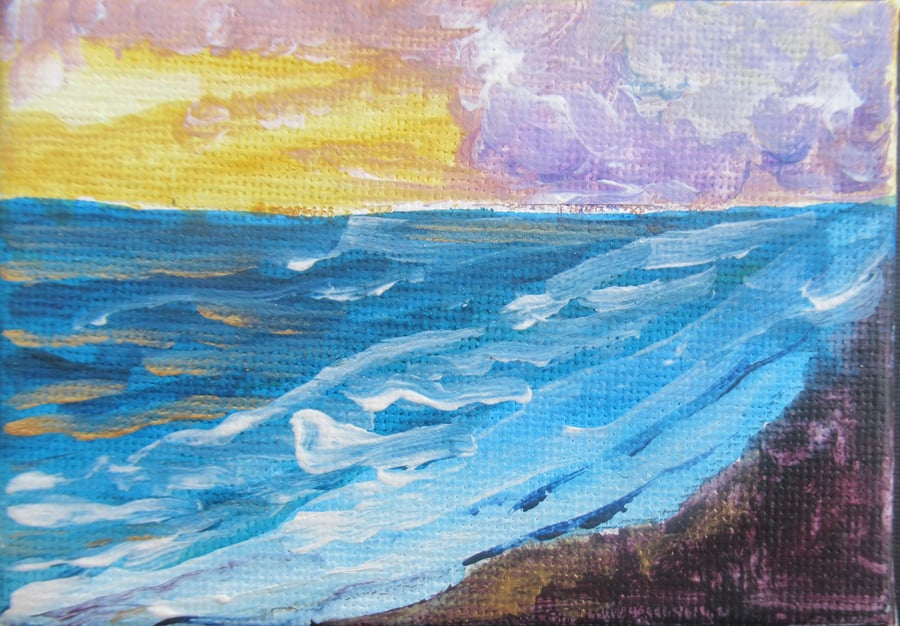 ACEO - Original Acrylic Painting  - Sunset Bay - SALE