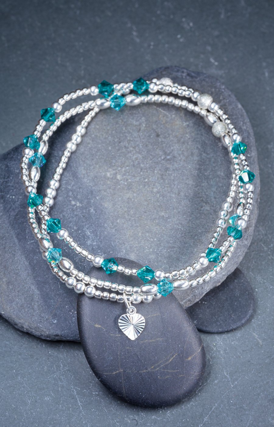 Stacking bracelets sterling silver with turquoise swarovski beads