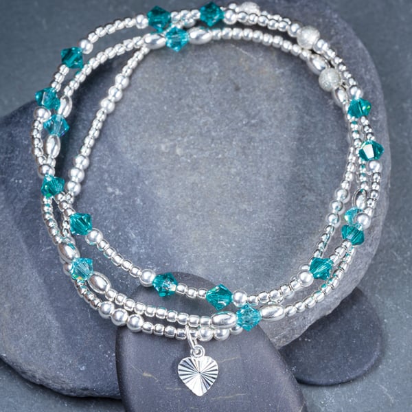 Stacking bracelets sterling silver with turquoise swarovski beads