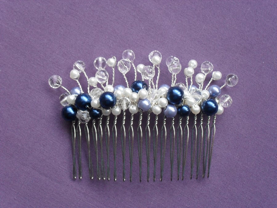 Navy and White Hair Comb HA 010