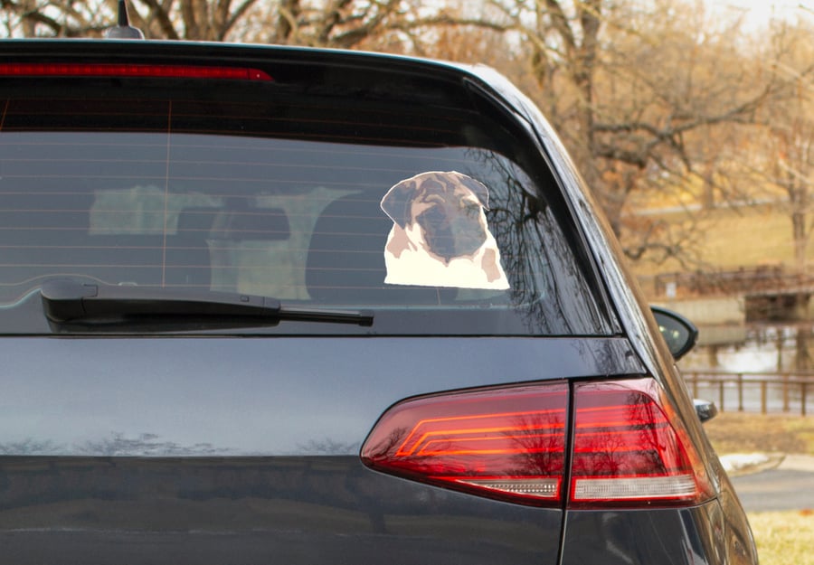 Pug Layered Vinyl Decal - Sticky on Front, Back or on Window Cling