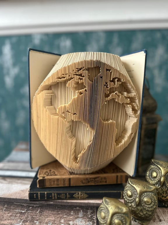 World Map Folded Book Art