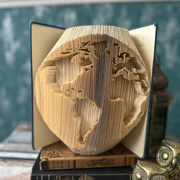 World Map Folded Book Art