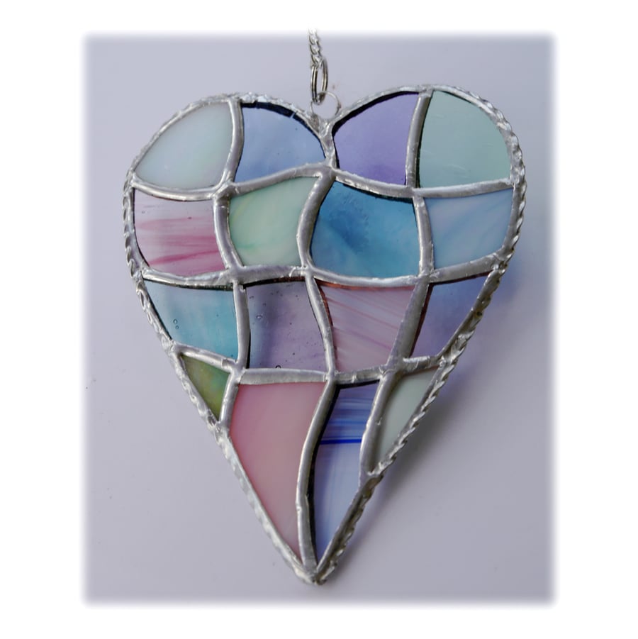 Patchwork Heart Suncatcher Stained Glass Handmade Pastel 044