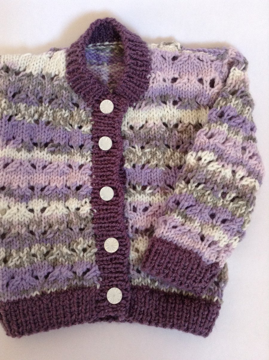 SALE Hand-knitted newborn baby cardigan in lilac