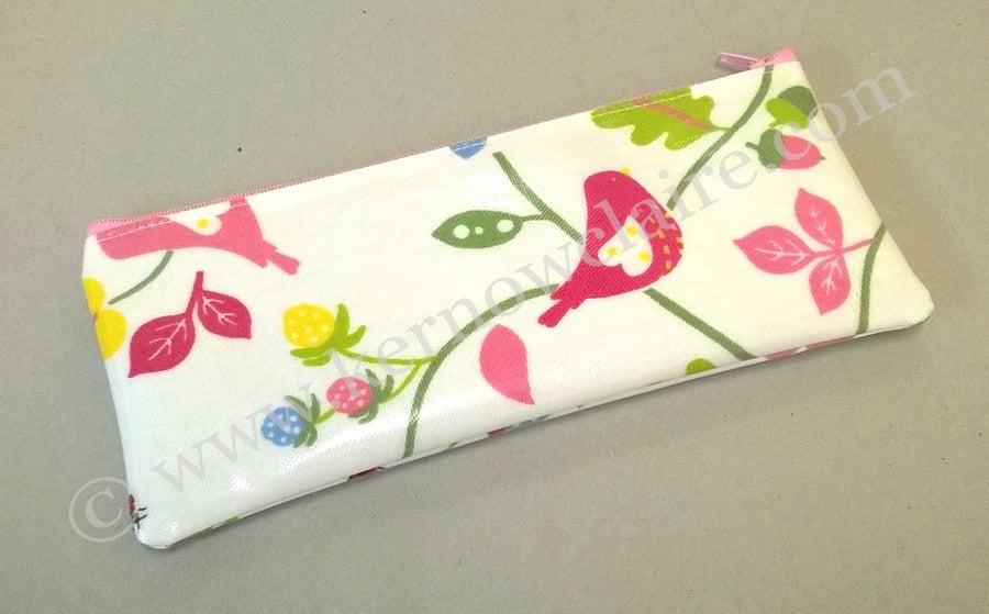 SALE - 50% OFF, Pencil case in white with birds and flowers