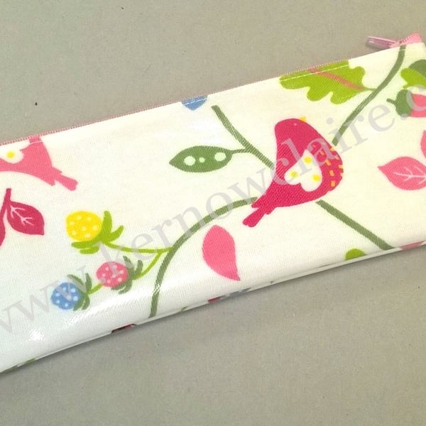 SALE - 50% OFF, Pencil case in white with birds and flowers