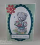 Handmade birthday card - cute bear with flower basket - Image 1