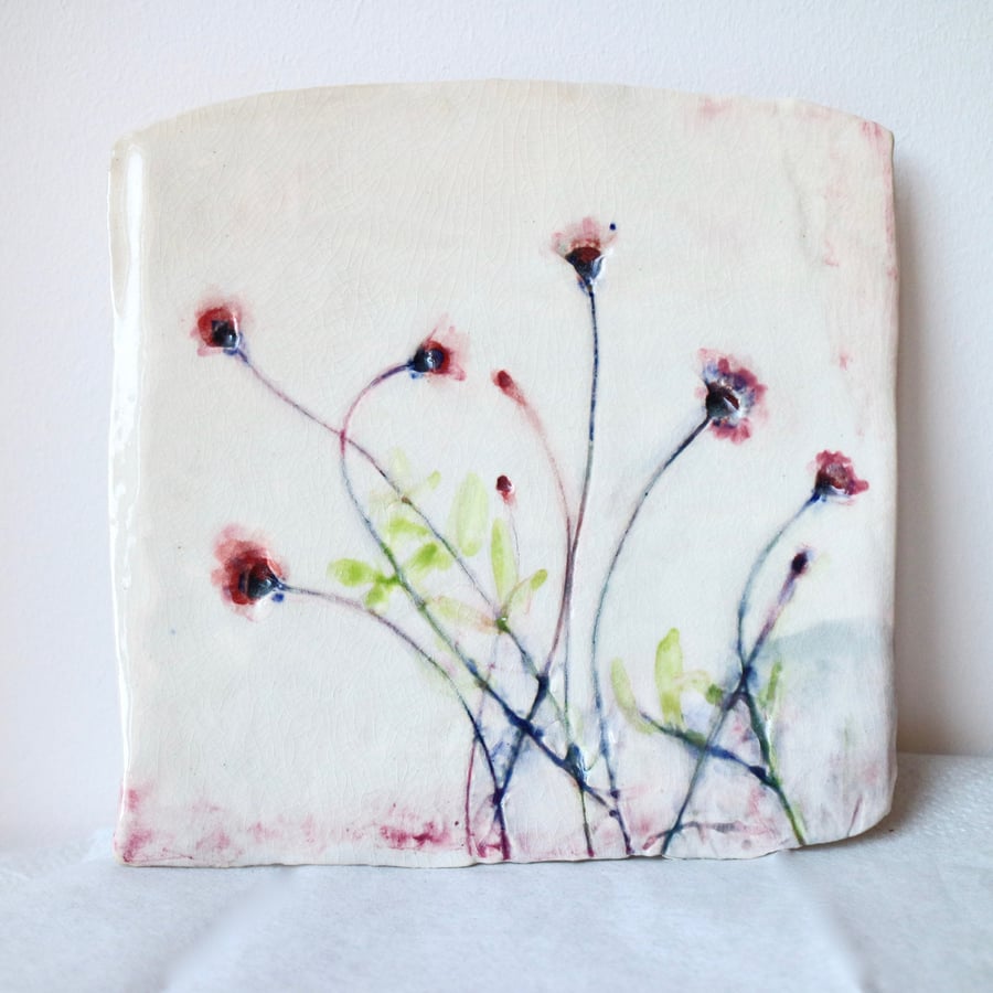 Pink Flowers Ceramic Picture