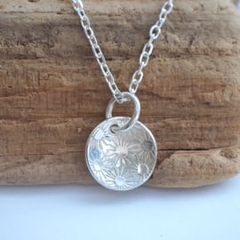 silver daisy pendant necklace, flower necklace, silver pendant