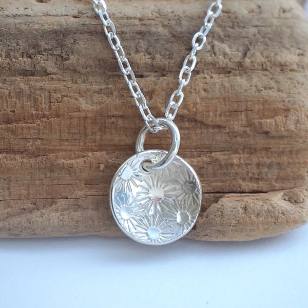 silver daisy pendant necklace, flower necklace, silver pendant