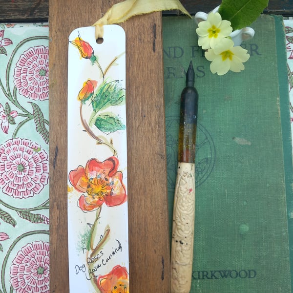 Dog Rose.  A gift for a book or nature lover. Handmade Bookmark 