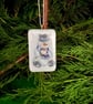 Unique Handcrafted Christmas Snowman Card with Artisan Fused Glass Tree Decorati