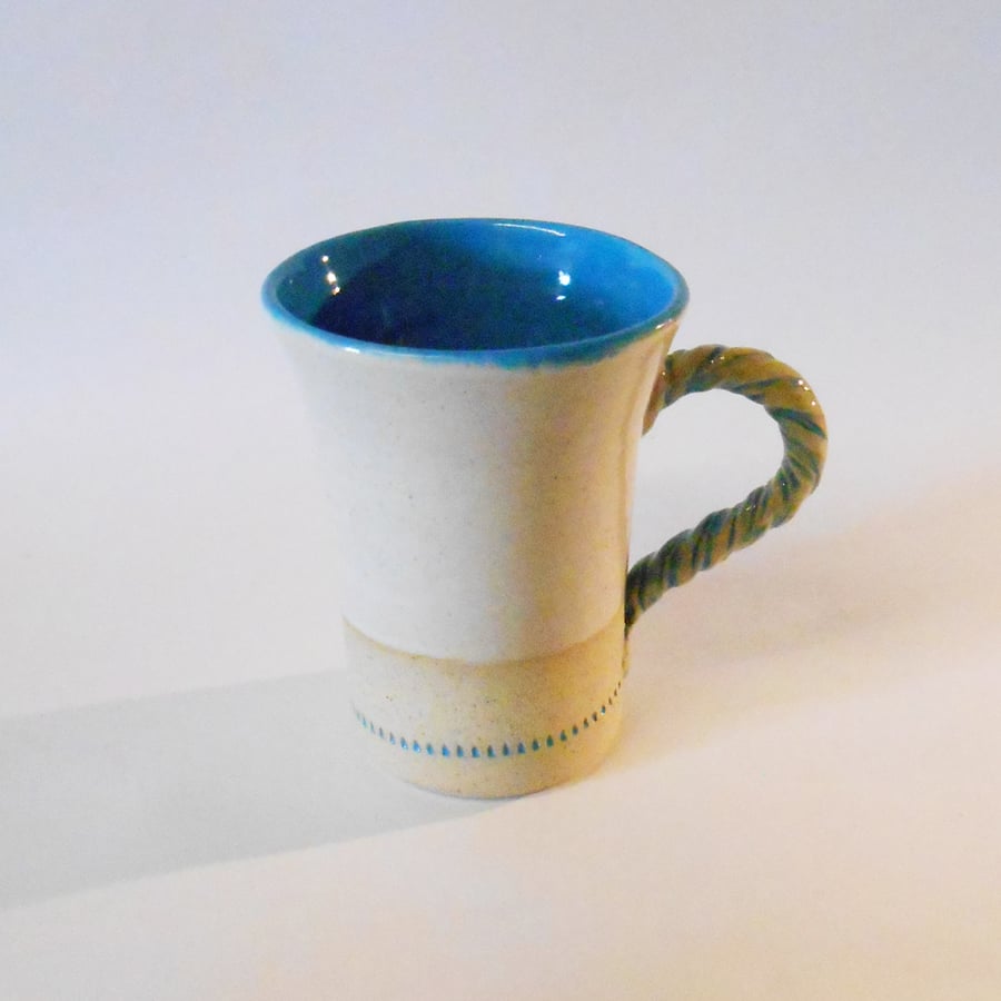 Mug Elegant Turquoise and white Trumpet shaped.