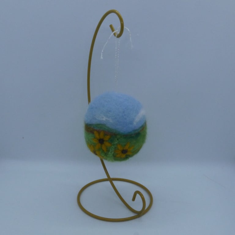 Perfectly imperfect Handmade Needle Felted Sunflower Cottage Ornament with Stand