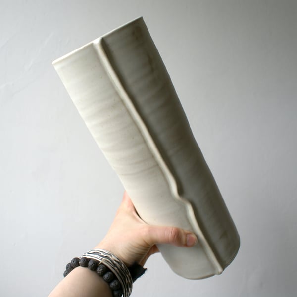 SALE - Hand thrown tall pottery vase in vanilla cream