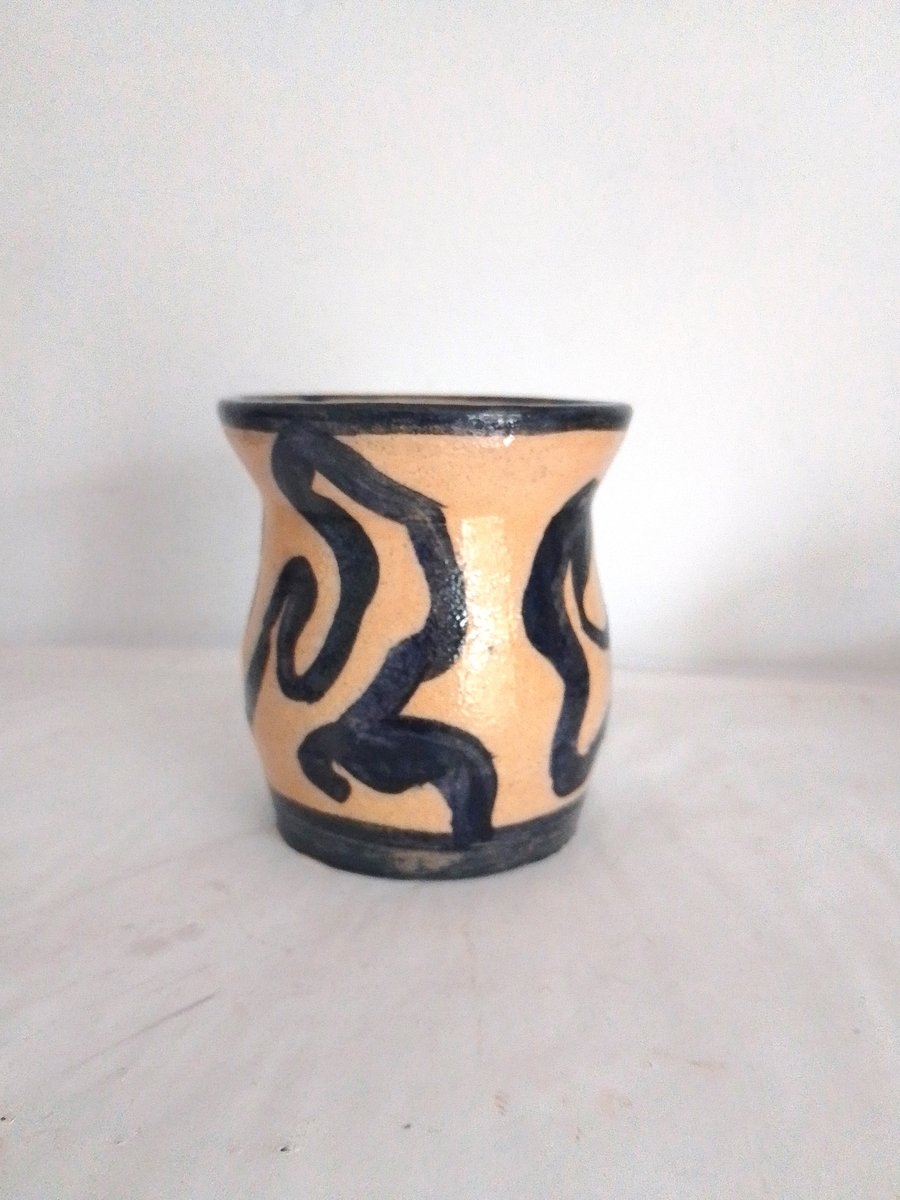 Pottery blue swirl vase, Ceramic blue decorated vase, pottery blue flower vase