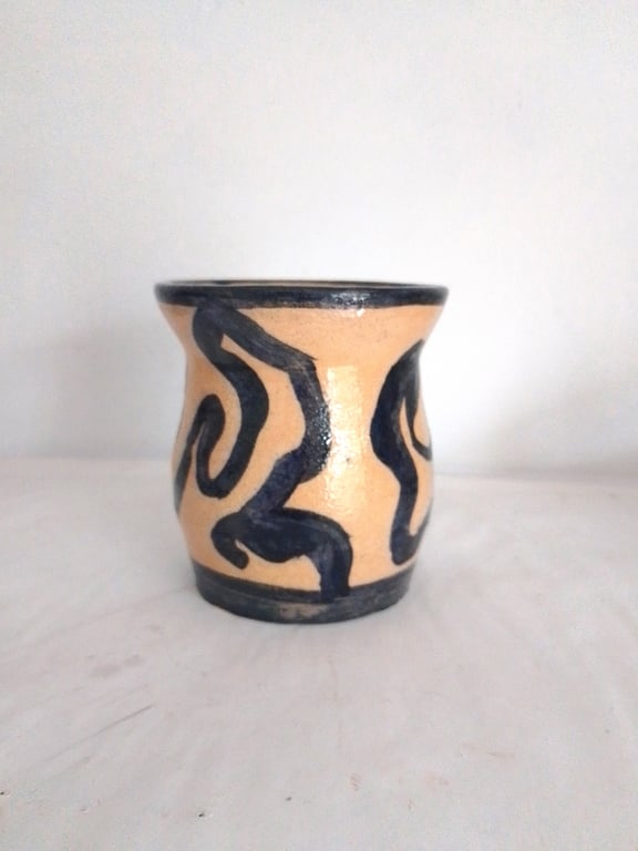 Pottery blue swirl vase, Ceramic blue decorated vase, pottery blue flower vase