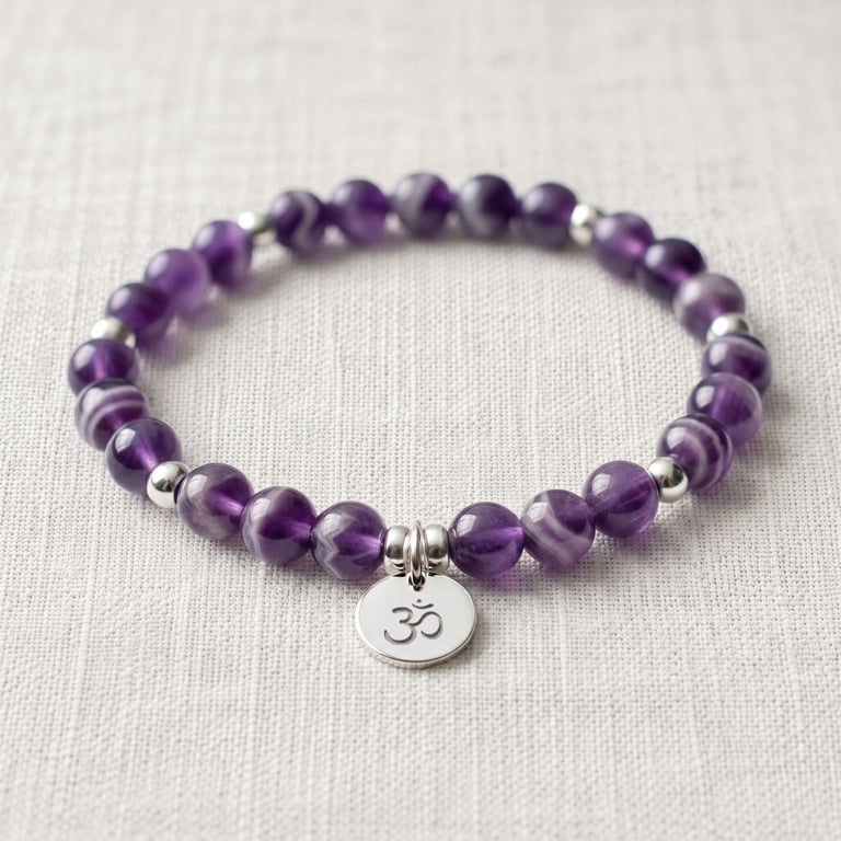 Chevron Amethyst Crystal Bracelet, Calming, Personalised Engraved Gift