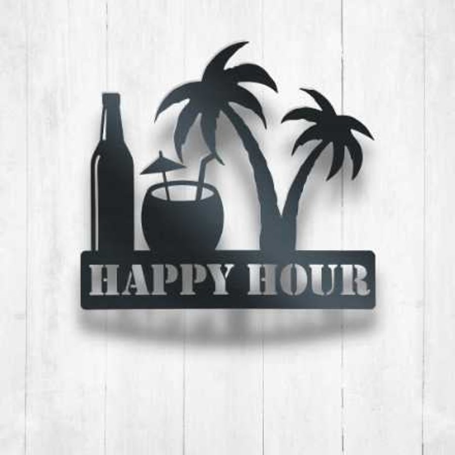 Happy Hour - Metal Wall Art. Bar, party, cocktails, gift