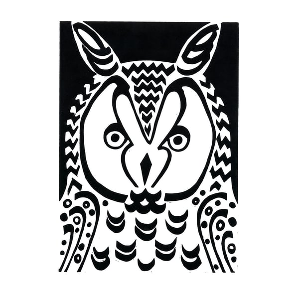 Long-eared Owl black-white linocut (edition of 30)