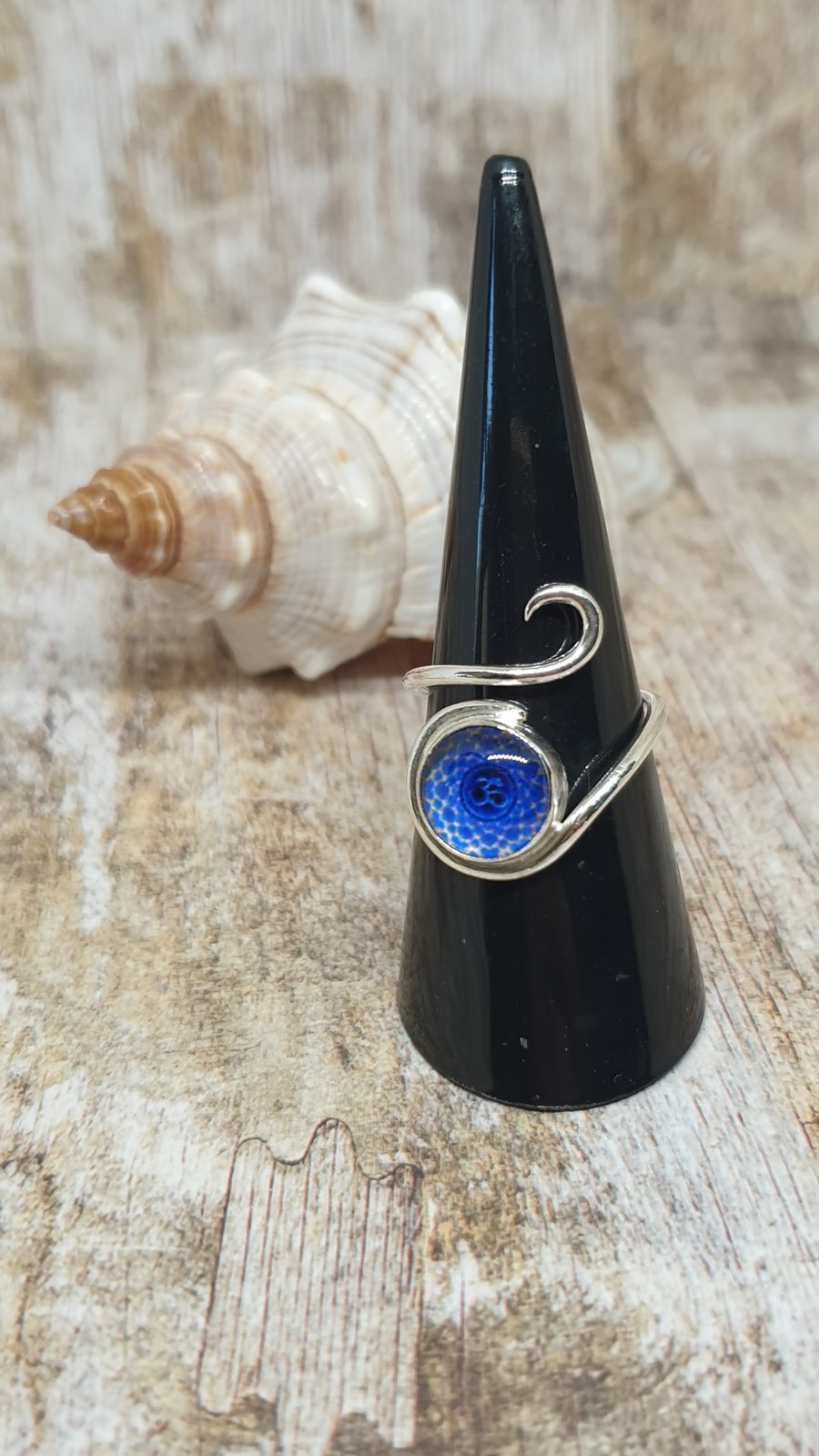 Sterling Silver 925 Adjustable Mandala Glass Cab Ring