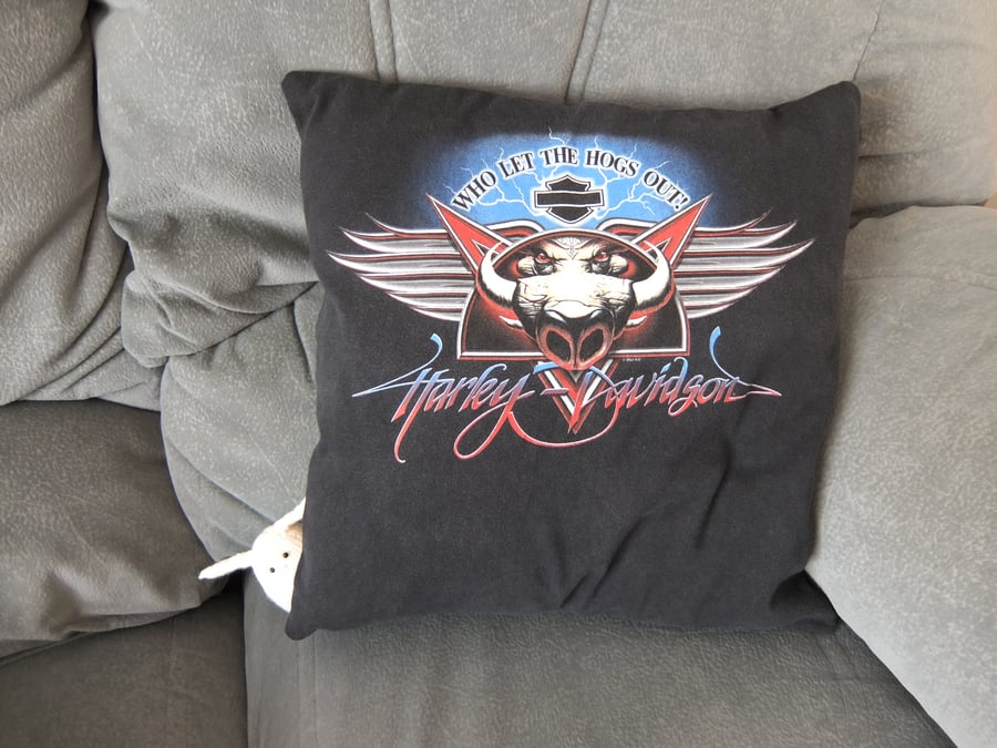 Harley Davidson T Shirt Cushion, Harley Cushion, Biker T shirt Cushion