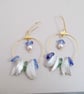 Faux Vintage Pearl Dangle Hoop Earrings, Shell, Green and Blue Sea Glass - Image 2