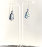 Xmas Tree Earrings In Blue Dichroic Glass With Hand Forged 925 Silver Wires - Image 1