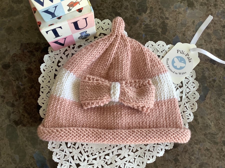 Hand Knitted Cashmere Blend Baby Beanie 0-6 Months