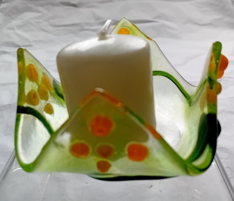 Fused glass votive candle or tea-light holder