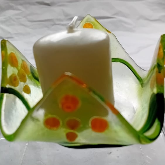 Fused glass votive candle or tea-light holder