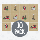 10 Pack of Gold Cat Christmas Cards – Pickle and Nancy Festive Set of 10 Designs