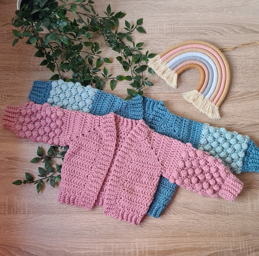 Mini Poet - Bobble Crochet Cardigan. 3-6 Months, Baby, Newborn, Free Post