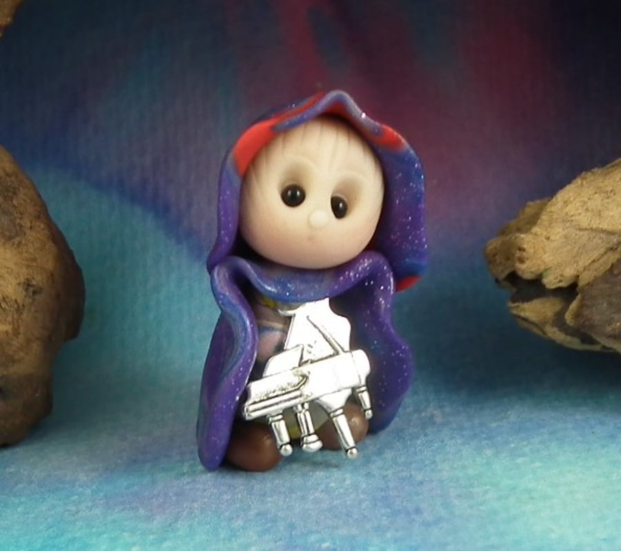 Spring Sale ... Tiny Musical Gnome 'Quaver' OOAK Sculpt by Ann Galvin