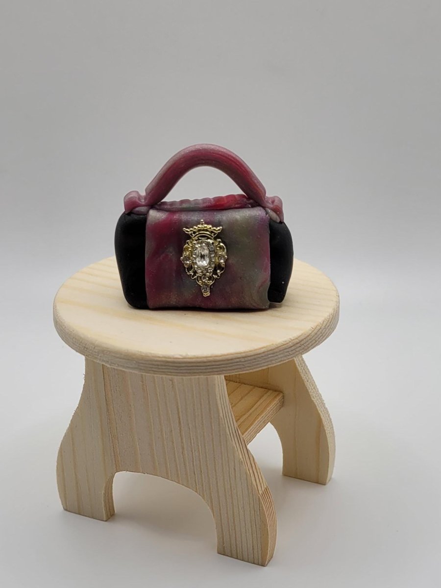 Handmade Polymer Clay Miniature Handbag, Dollhouse Accessory, 1:12 Scale